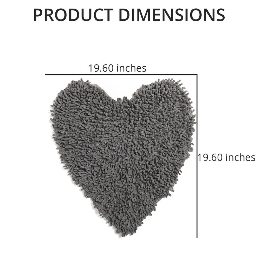 NEW Set of 2 Dark Grey Chenille Shaggy Heart Cotton Bath Mat with Anti Skid Back